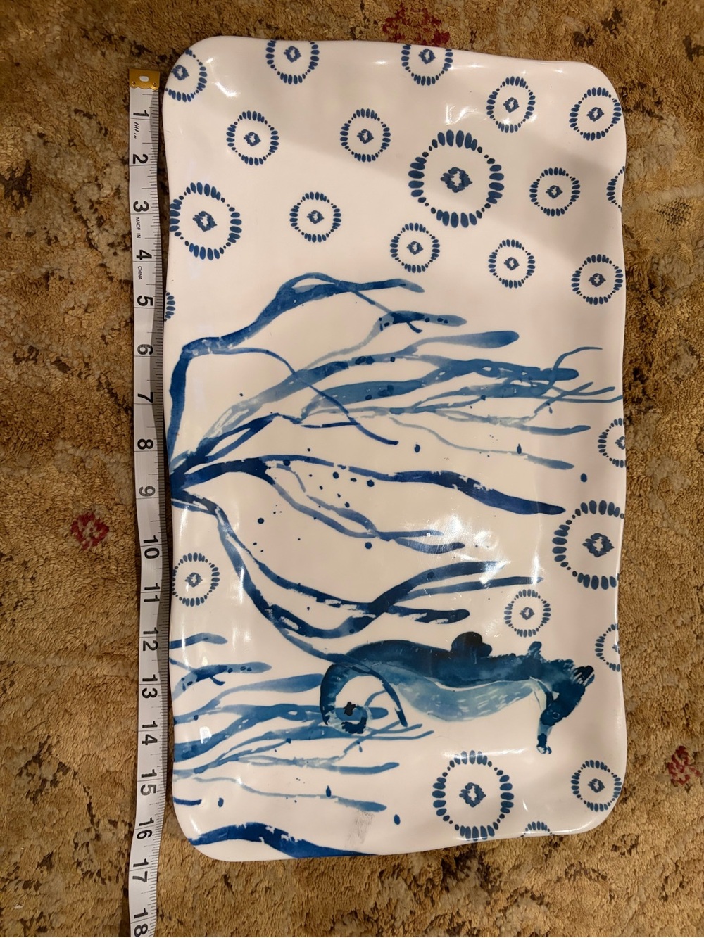 Tag Living Blue Seaweed seahorse Serving Tray - Home Accents blue white